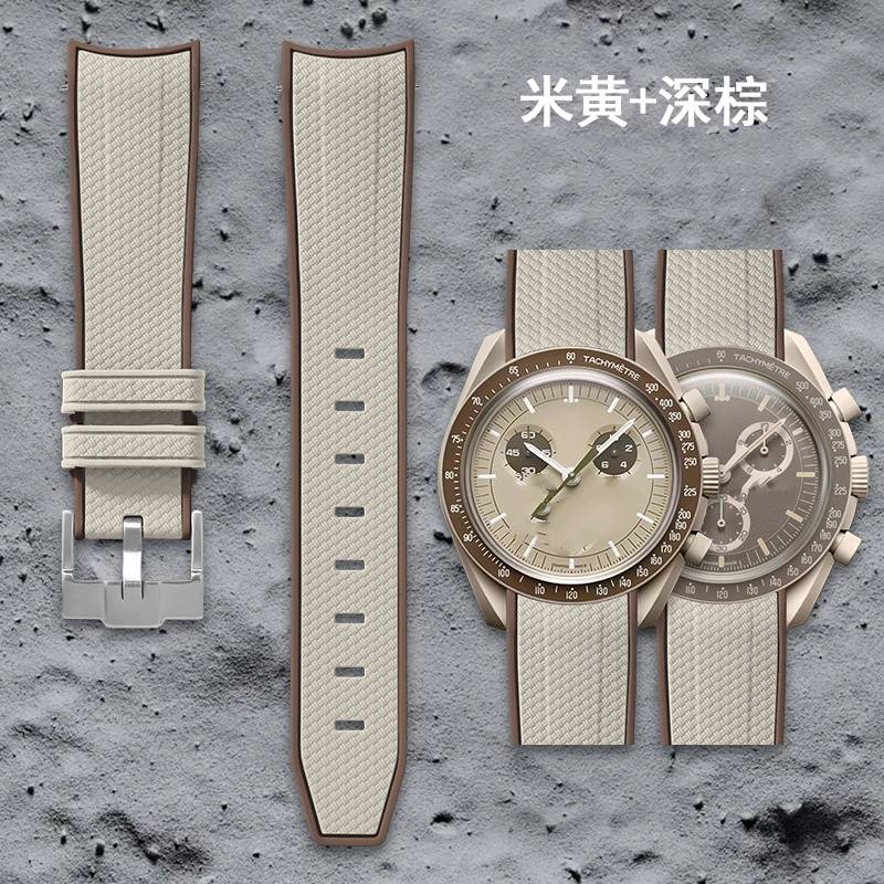 20mm Quick Release Cerved Lug End Woven Watch Strap For OMEGA X Swatch MoonSwatch Band Soft Rubber Wristband Silicone Bracelet