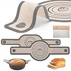 VBNZBK 2 stycken bakmattor bröd, silikonbakmattor för holländsk ugn, 1 st. bagarkniv, permanent bakmatta bröd, brödbakmatta non-stick och lätt att rengöra, återanvändbar oval med långa handtag