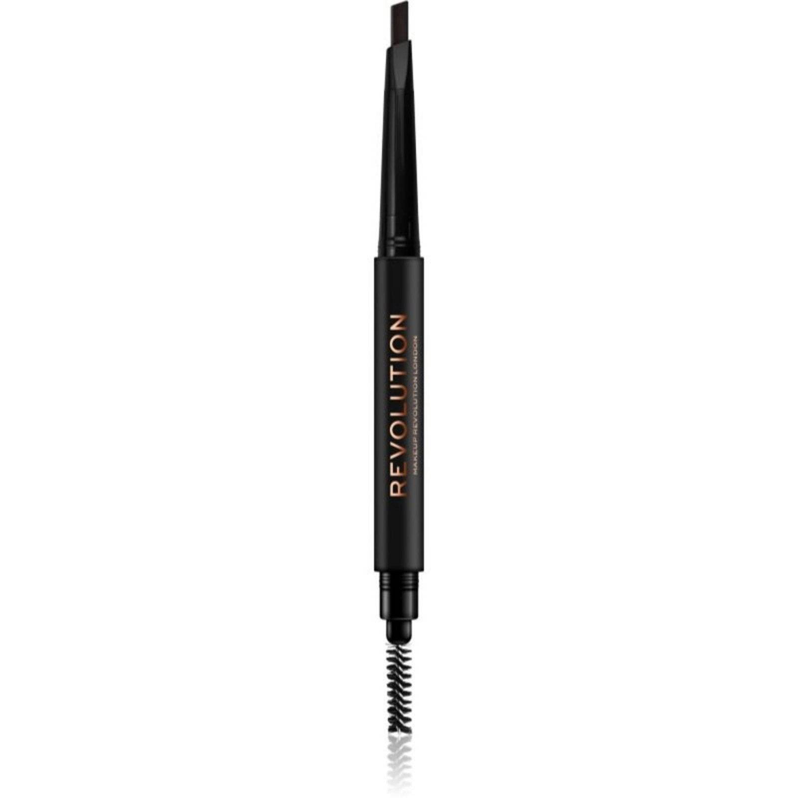 Makeup revolution Duo Brow Definer, matita crema per sopracciglia e pennello 2 in 1, Marrone scuro, 0,25 g