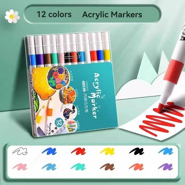 12 Colors/Set Acrylic Paint Art Marker Pen Rock Painting for Kids Graffiti Stone Ceramic Glass Wood DIY Crafts Art Supplies 12 Colors