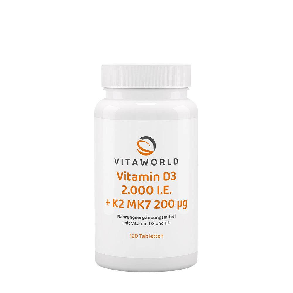 Vitaworld D3-vitamin 2000 IE + K2 MK7 200 mcg (120 tabletter)