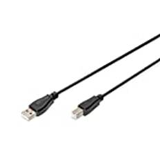 DIGITUS USB 2.0-kabel – 3 m – USB-A till typ B – 480 Mbps – anslutningskabel för datorer, bärbara datorer, hubbar, skrivare – svart