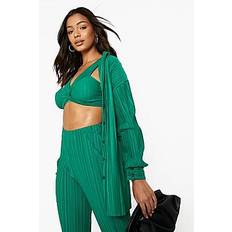 Plisse Oversized Shirt And Twist Bralet Set - bottle green - 34