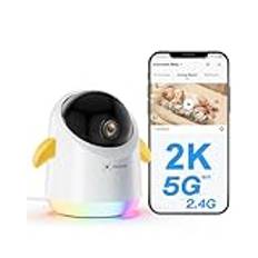 COCOCAM 2K Baby Monitor, Smart Wi-Fi Baby Camera med 2,4/5G, 355° Pan, 120° Tilt, Telefonapp, Fun Light, AI Analys, Crying Detection, Temp/Fuktighetssensor, 14 vaggvisor, Indoor Monitoring Camera