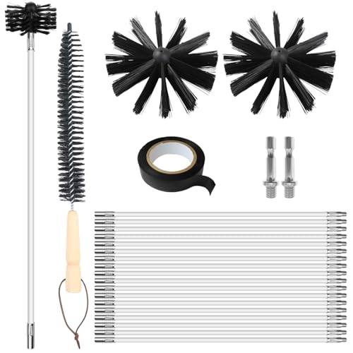 Lvjkes Skorstensrengörare, set med 24 rörrengörare med 18 stänger på 41 cm, 2 borsthuvuden 15 cm, 2 x sexkantsstång 4,5 cm, borstborste med trähandtag 38 cm