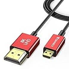 FOINNEX Micro HDMI till HDMI-kabel 8K, Hyper Thin Micro HDMI-kabel, 8K@60Hz, 4K@120Hz, 48Gbps, HDR, 3D, Flexibel Super Slim HDMI 2.1 kabel kompatibel med Hero 7 6 5, Gimbal kamerastabilizer, Φ2,4 mm,