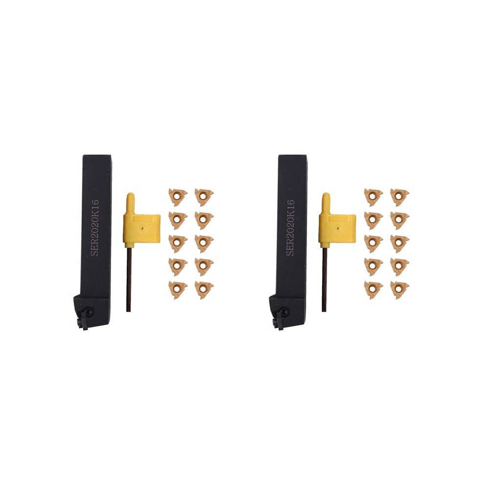 2X SER2020K16 CNC Lathe Turning Tool Holder Boring Bar with 20Pcs 16ER AG60 Blade Insert Machine Accessories