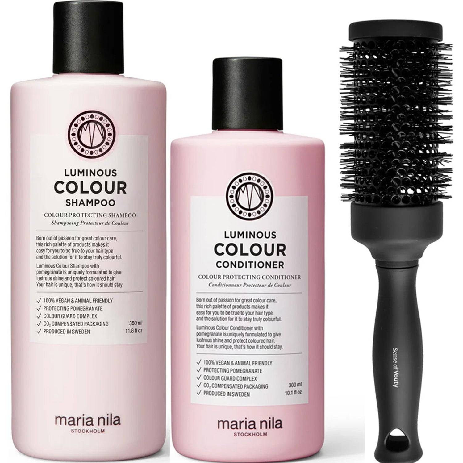 Maria Nila LuminousColorSet Shampoo350ml, Conditioner300ml & Blowout Brush - 650 ml