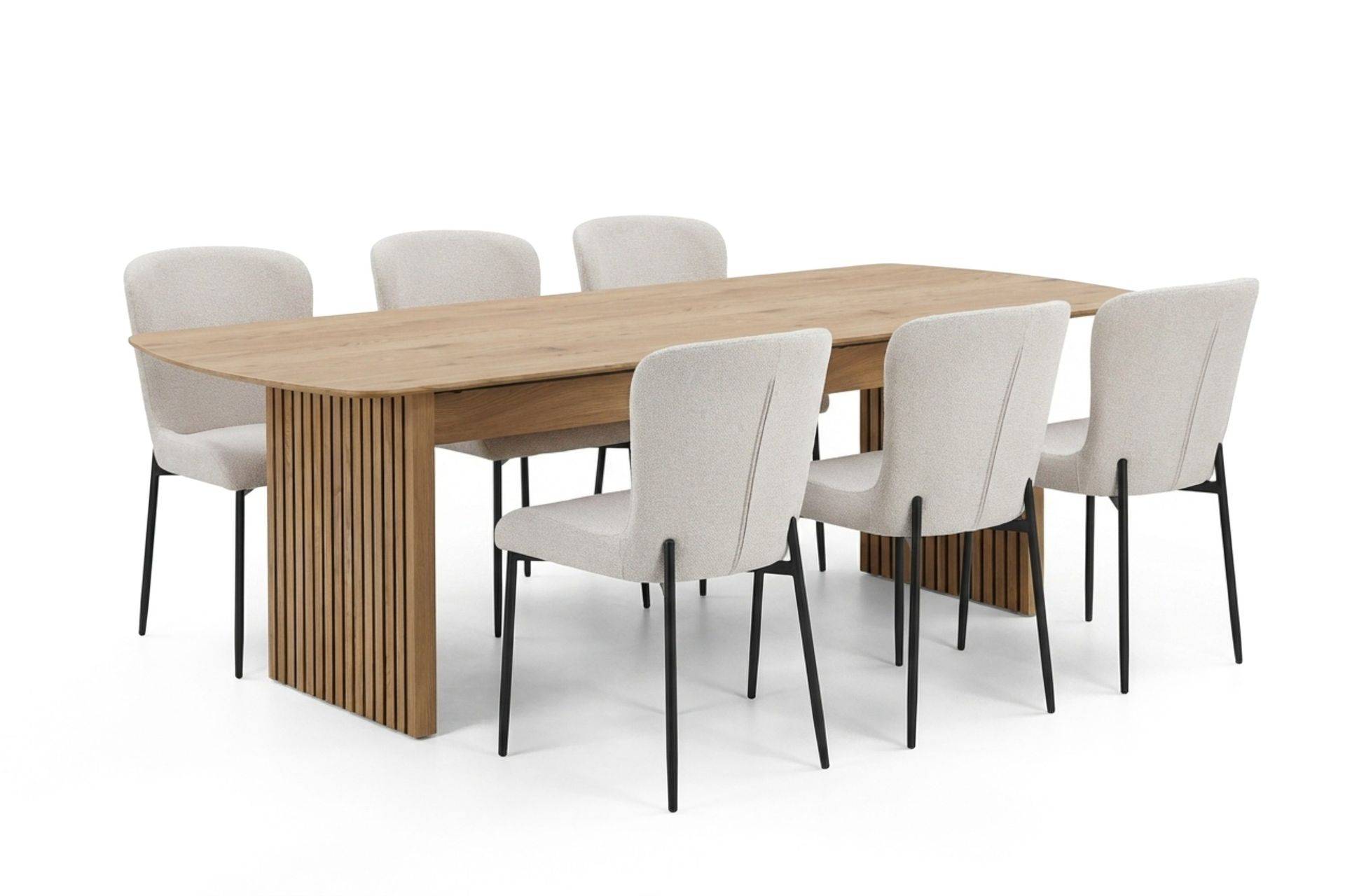 Richeto Matgrupp Ek 210 cm med 6 Elsie Matstolar - Ek/Vit Brun Bark