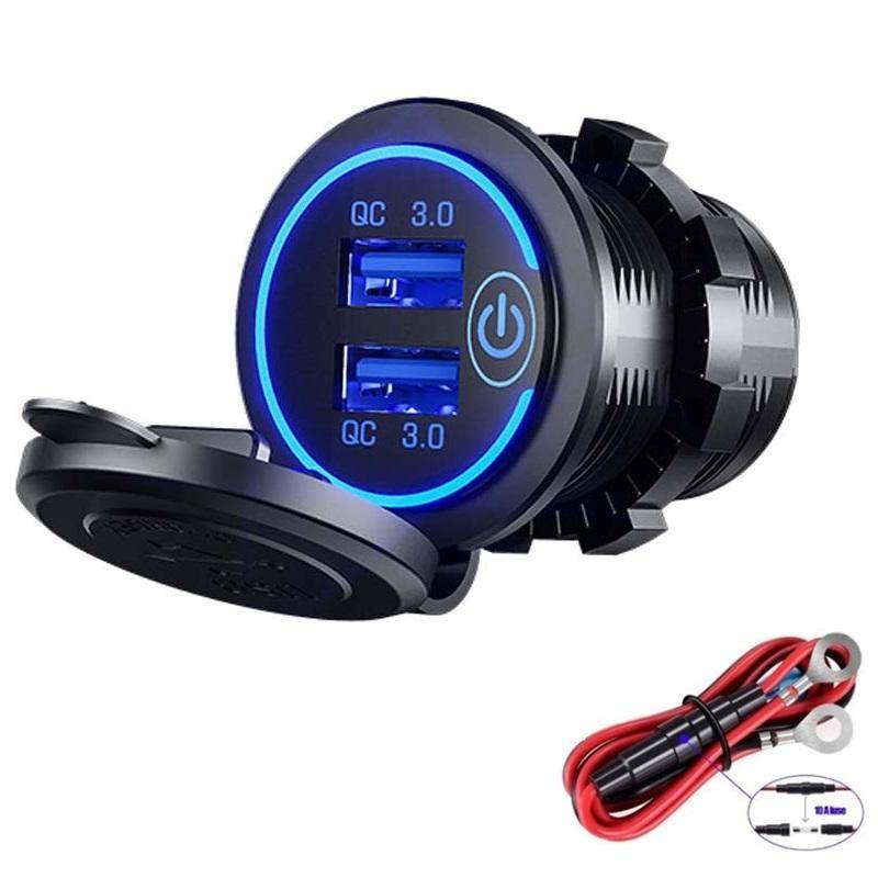 Billaddare Quick Charge 3.0 Dubbel USB-uttag 12v/24v Usb Snabbladdare-uttag Vattentät Med Touch Switch Elektronisk tändare