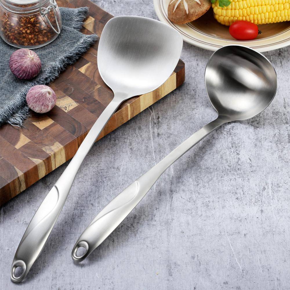 Köksspad 14.2 "slev 13 " set rostfritt stål långt handtag med hängande hål soppslev robust hållbart snabbt stöd - 02 silver-