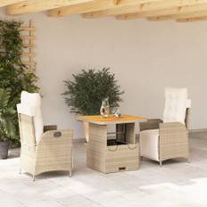 vidaXL Matgrupp för trädgården 3 delar med dynor beige konstrotting