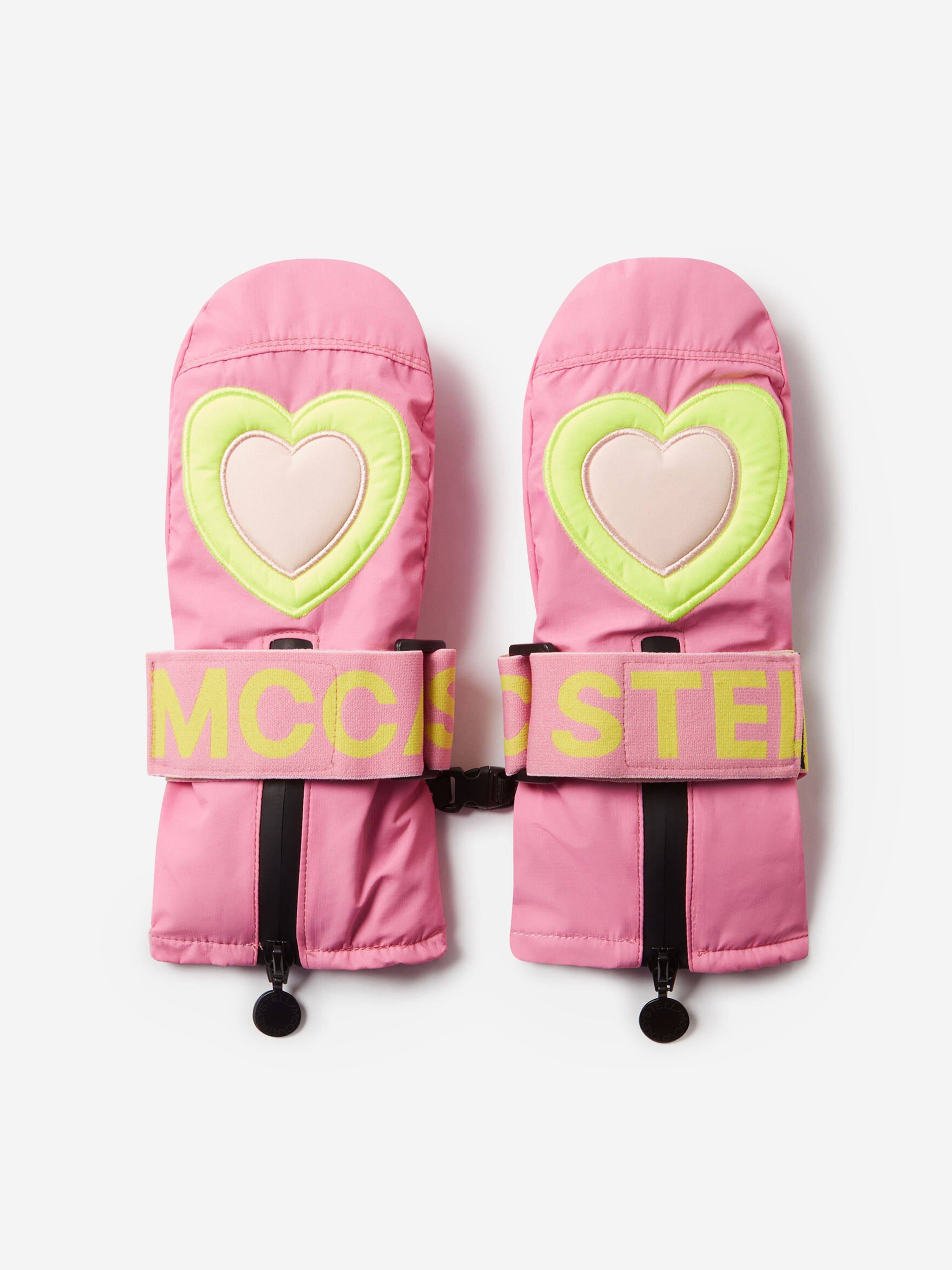 Stella McCartney Girls Heart Ski Mittens in Pink - Pink / L (12 - 14 Yrs) (L (12 - 14 Yrs))