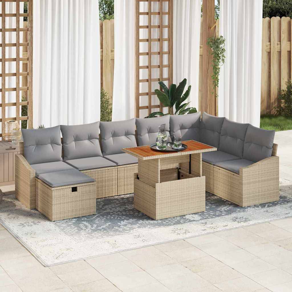 Havesofa Sæt 9 stk. Beige polyrattan