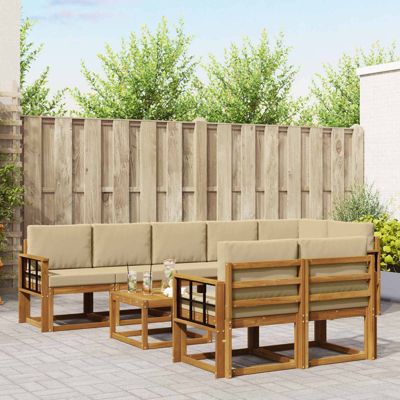 vidaXL Udendørs sofagruppe 9 stk. Naturlig og Beige