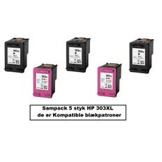 Sampack med 3x HP 303XL BK og 2x hp 303XL CMY Kompatibel blækpatroner som indeholder IALT 96 ml.