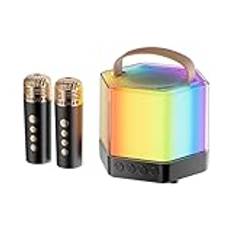 Karaokemaskin, liten mikrofon och högtalare set, levereras med 2 mikrofoner, RGB-färglampor, trådlös – högtalare färgglada atmosfärljus