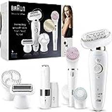 Braun Silk-épil 9 Flex 9-105 skönhetsset, epilator med flexibelt huvud för enklare hårborttagning, handtag och tryckkontroll, epilering, brett huvud med 40 pincetter, inklusive FaceSpa-borste