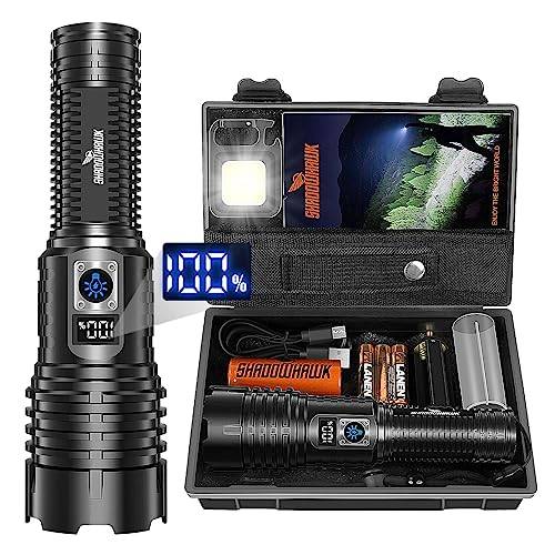 Shadowhawk ficklampa LED uppladdningsbar extremt ljus, 500 000 lumen ficklampor batteridriven USB, XHM77.2 taktisk ficklampa stark, vattentät ficklampa för utomhus nödsituationer camping