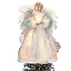 30 cm ängel julgransprydnad, julgran älva tyg julgran fe topper, juldekorationer lysa upp ängel, ängel för toppen av julgranen för hemmafest dekorationer (silver)