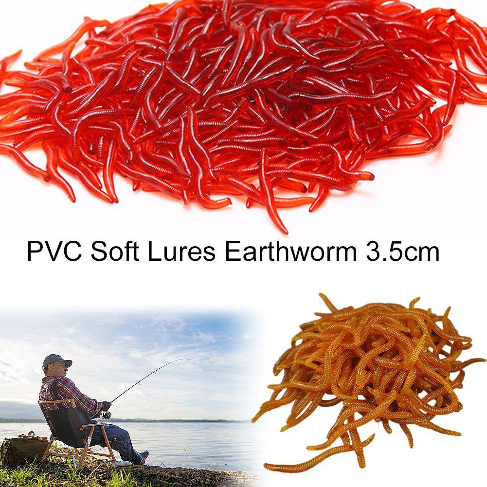 50st/100st Silikon Röd Mask PVC Mjuka Beten 3,5cm Livslik Röd Mask Daggmask Gummiagn Räka Abborre Karp Artificiell Fiskning
