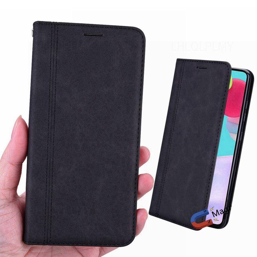 Business Leather Flip Wallet Case för Apple iPhone XS Max X XR 6 8 7 Plus 13 12 11 Pro Huawei Honor Xiaomi Redmi Poco Samsung Galaxy Book Cover svart