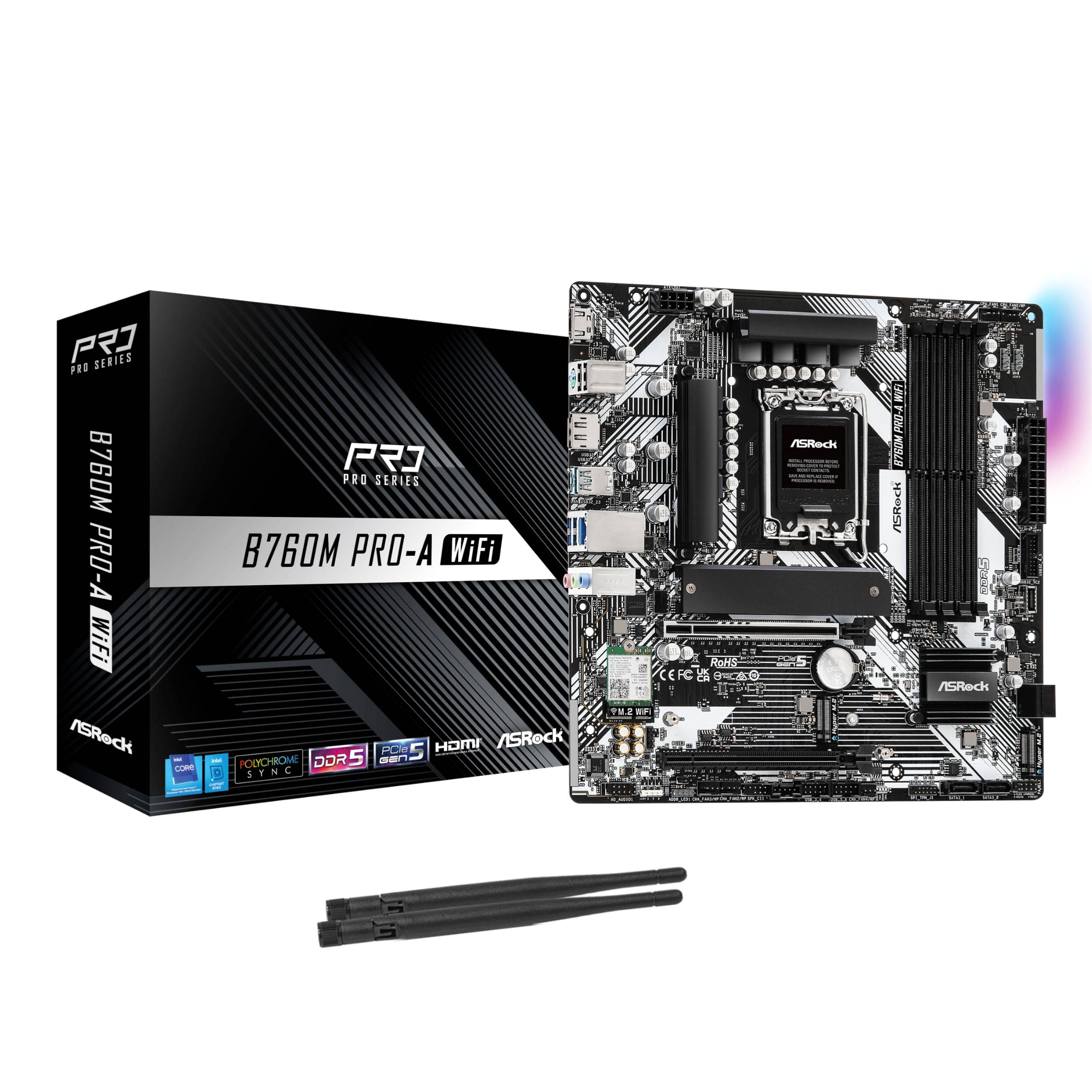 ASRock Motherboard B760M WiFi Compatible with Intel 12th and 13th Generation CPU B760 Chipset DDR5 Bluetooth Micro ATX Motherboard Authorized svart