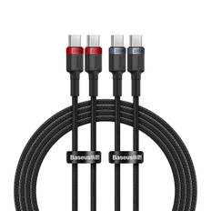 Baseus Cafule Dual USB-C to USB-C Cable Pack: 2m, 100W Fast Charging, Red-Black & Black-Grey