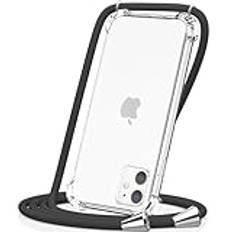 Crossbody-fodral för 11-16 iPhone, halsband mobiltelefonfodral med sladdrem, klar transparent TPU mjuk iPhone-skyddshållare med nacksladd snodd klar – svart (iPhone 11)