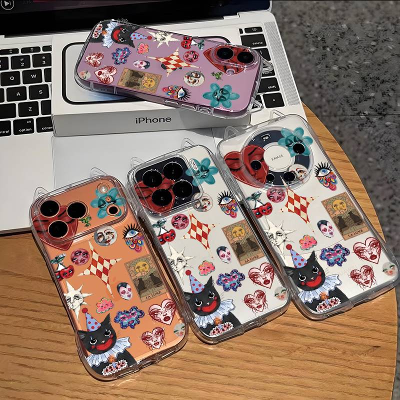 For Honor Magic 7 lite Cute 3D Cat Ear Clear Phone Case Retro Clown Black Cat Graffiti Shockproof Soft Cover magic7 lite 7lite