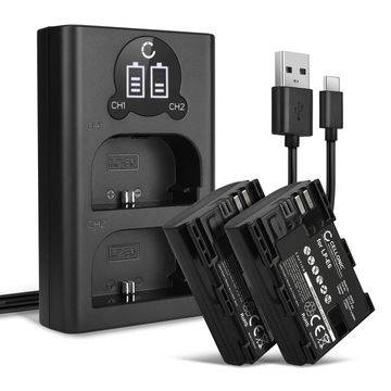 2x kamerabatteri inkl. dubbelladdare för Canon EOS 80D 90D 70D 7D 6D Mark II 60D R6 R5 5Ds R 5D Mark IV III kamera med hög 2000mAh kapacitet - batteriladdare med USB-uttag för uppladdningsbara kamerabatterier