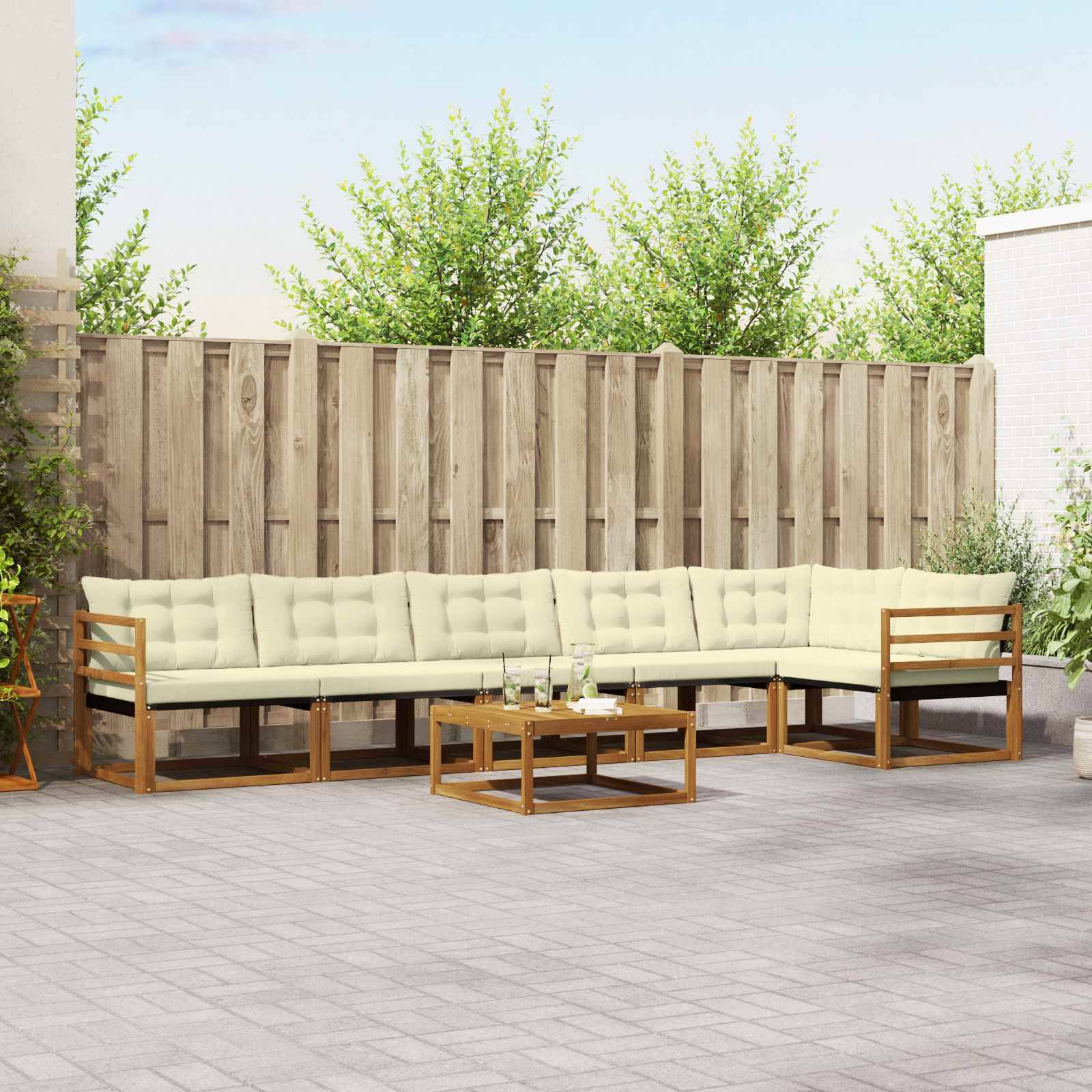 vidaXL Utomhussoffset med kudde 7 pcs Naturlig och Grädde