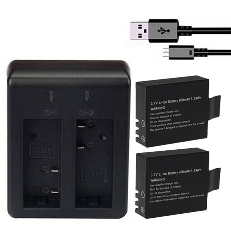 Sjcam sj4000 900 mah 3.7v dubbelportar batteriladdare eken h9 git -lb101 git batteri sj5000 sj6000 sj7000 sj8000 sj9000 batteri - 2 batterier och laddare