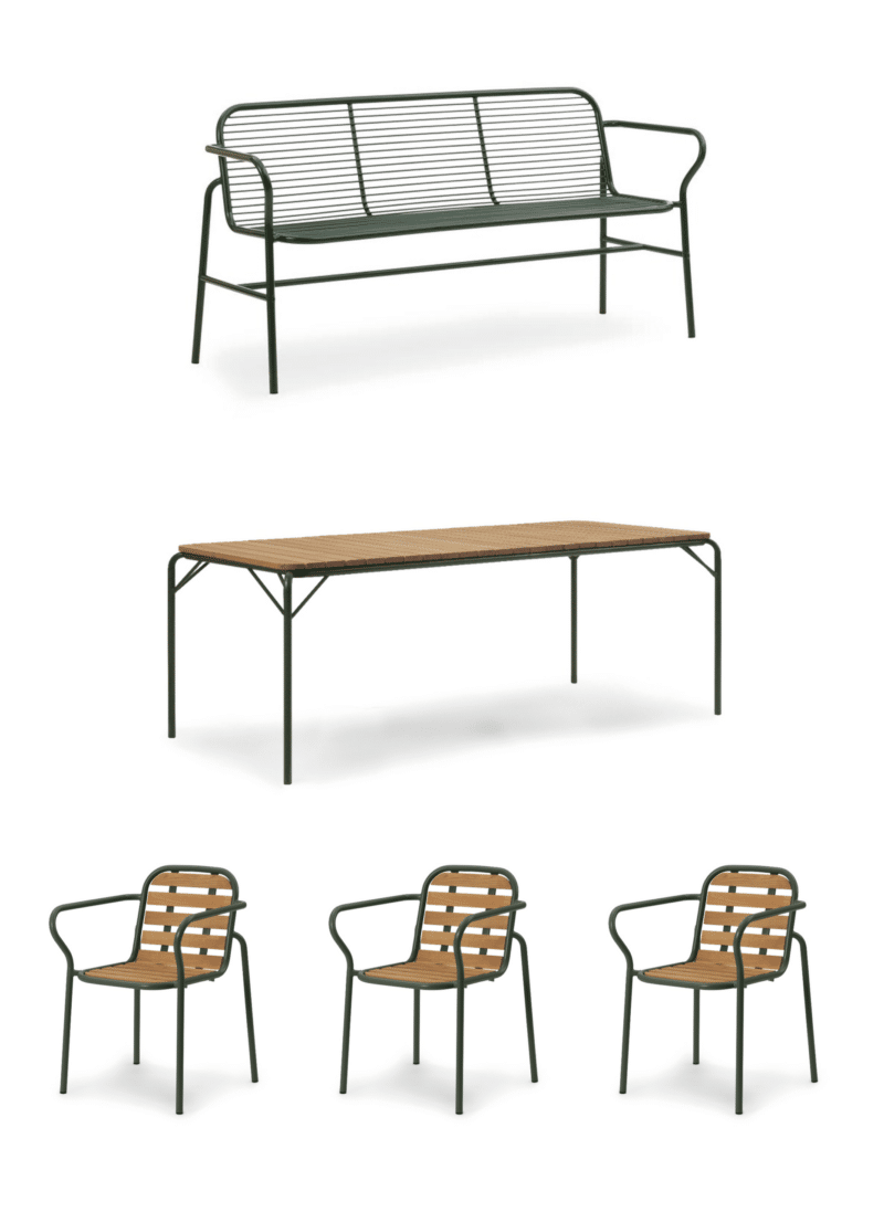 NORMANN COPENHAGEN - Vig Havesæt Dining m. Bænk L200, Olivengrøn.