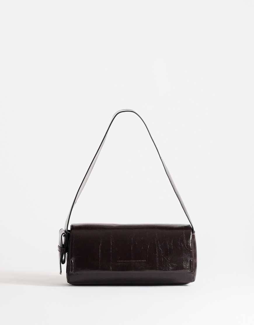 Topshop Spencer skuldertaske med stropdetalje i chokolade-Brun - One Size