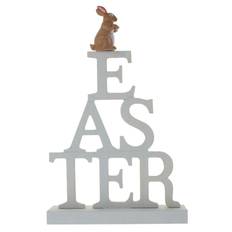 Oster-Dekoration mit Easter-Schriftzug und braunem Oster-Hasen Dekofigur 33x21x5cm 924129 Grau/Braun