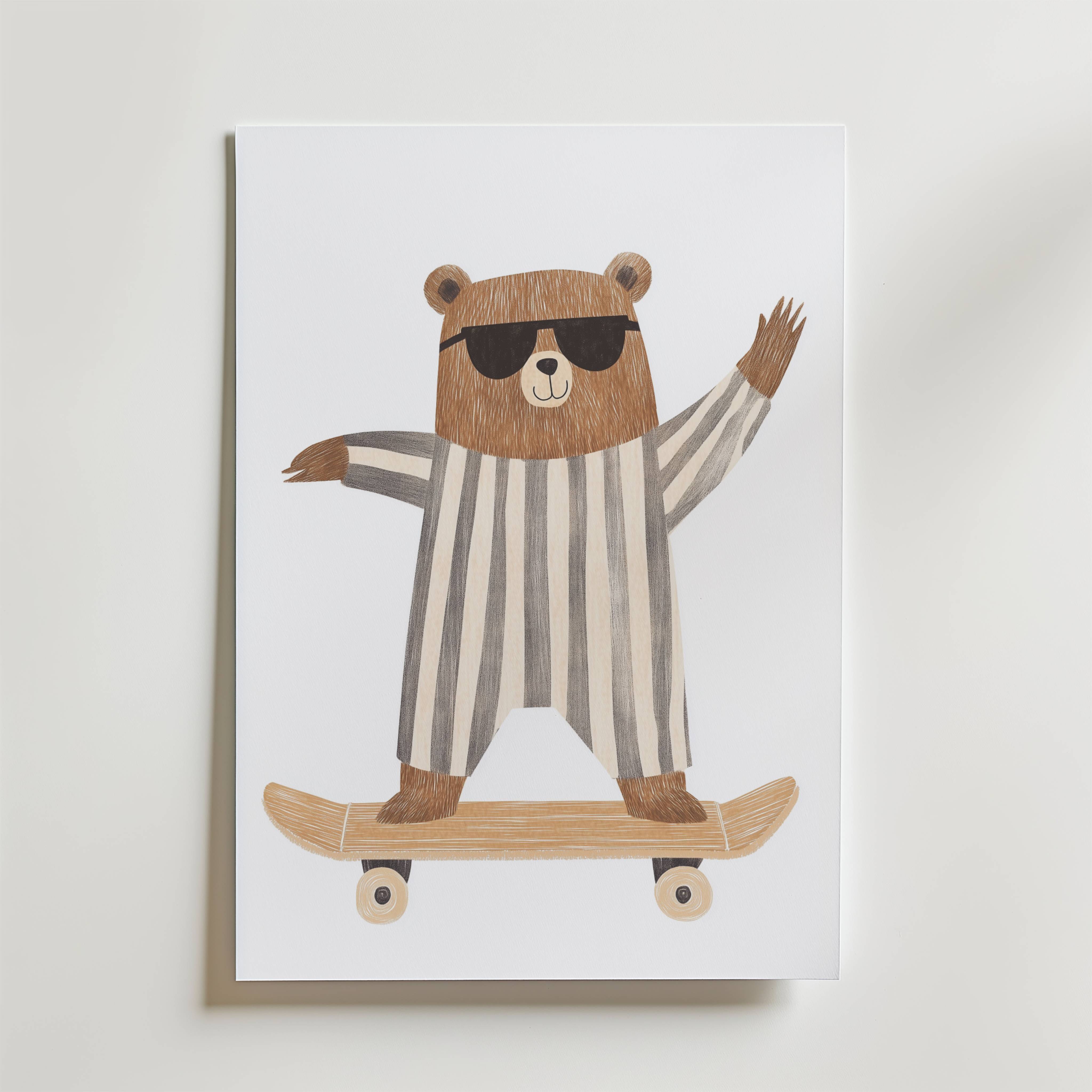 Skater Bear Poster - Fine Art Poster 40x50 cm