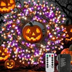 1 st orange lila halloween-ljusslinga utomhus 10 m 100 LED batteridrivna ljusslingor med vattentät fjärrkontroll och timer för trädgårdsfest och hallo - Svart (10m 100leds orange lila)