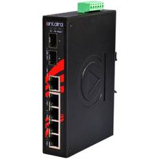 5 ports Industriel 10/100/1000Mbit switch + 2 x Gbit SFP slot, PoE+ (30W), DIN-beslag, -10 - +70°C, 48 - 55VDC