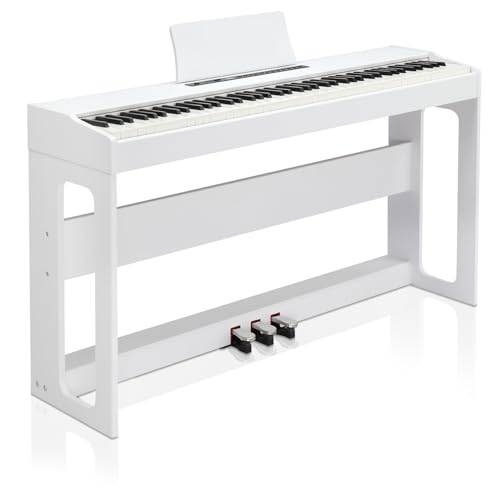 LEADZM E-Piano 88 Tasten Klavier mit MIDI-USB, 128 Töne, 3-Pedal, Weiß