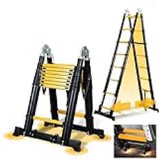 Ikodm Teleskopstege fällbar stege aluminium 5 m utdragbar stege, halkfri aluminiumstege stående stege multifunktionsstege aluminiumstege utdragbar stege 150 kg lastkapacitet, svart gul