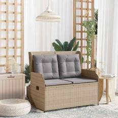 Trädgårdsbänk med kudde Beige Poly rattan