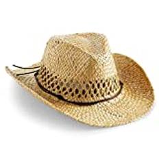 noTrash2003 Unisex, handgjord cowboyhatt, stråhatt herr, sommarhatt, västernhatt, en storlek med svettband och läderhattband, beige, Beige, One size