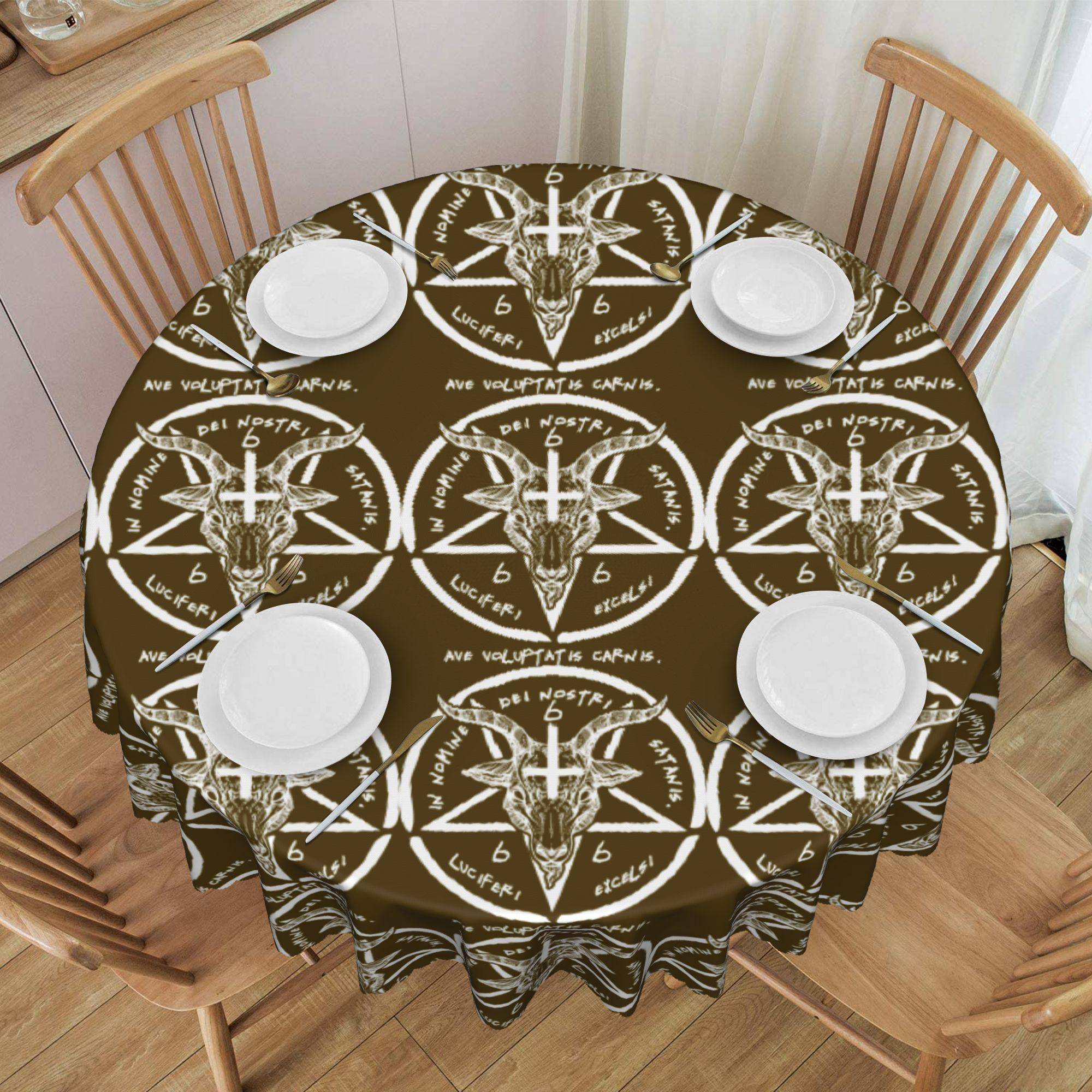 666 Baphomet Tablecloth Round Waterproof Sigil Of Satan Knights Templar Table Cloth Cover for Dining Room 60 inch