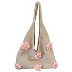 Kexpery Stickad virkad väska blomma kapacitet axelväska dam casual hobo väska väska under armhålorna för sommar strand shopping, rosa