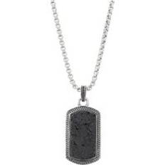Over & Over Silver and Black Mens Tag Pendant Necklace - Silver - 50cm