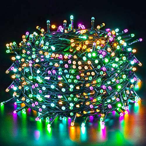 Quntis 50m 500 LED String Lights Utomhus Färgglada, IP44 8 Modi Cluster String Lights, Julbelysning Inomhus Powered, Juldekoration för Julgran Trädgård Balkong Rumsfönsterfest