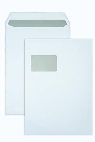 50x Versandtaschen DIN C4 A4 weiß peal&seal Klebestreifen mit Fenster 324x229mm 100g/m2 (mit Fenster)