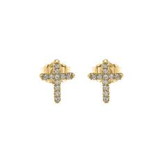Diamond Embellished Cross Stud Earrings in 9ct Gold, Small - gold