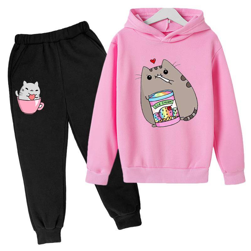Söt Nutella Katt Tecknad Tryck Huvtröja Barnkläder Rolig Tröja För Flickor/pojkar Harajuku Kawaii Vinter Barnkläder cm gray